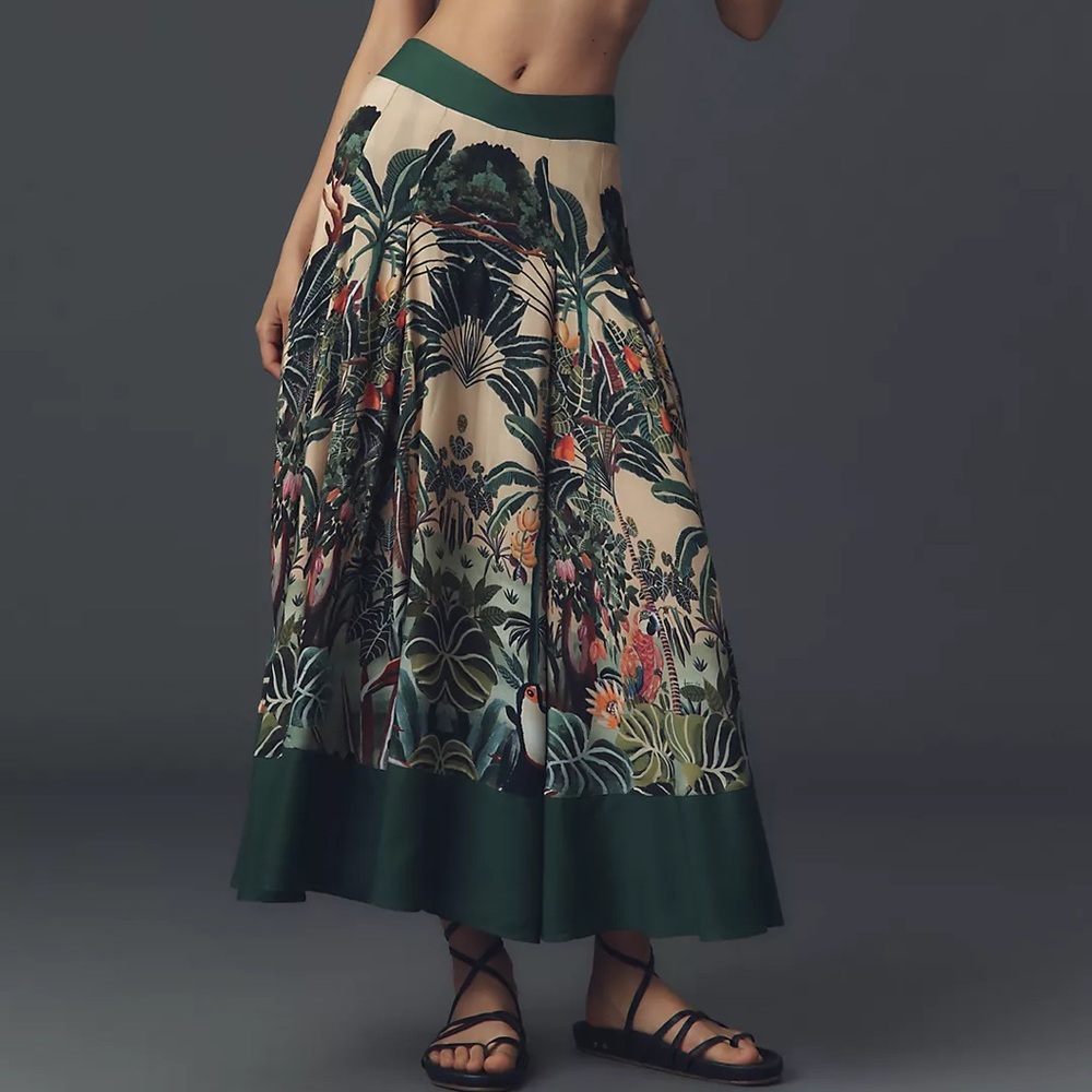 Farm Rio Jungle Print V-Waist Midi Skirt